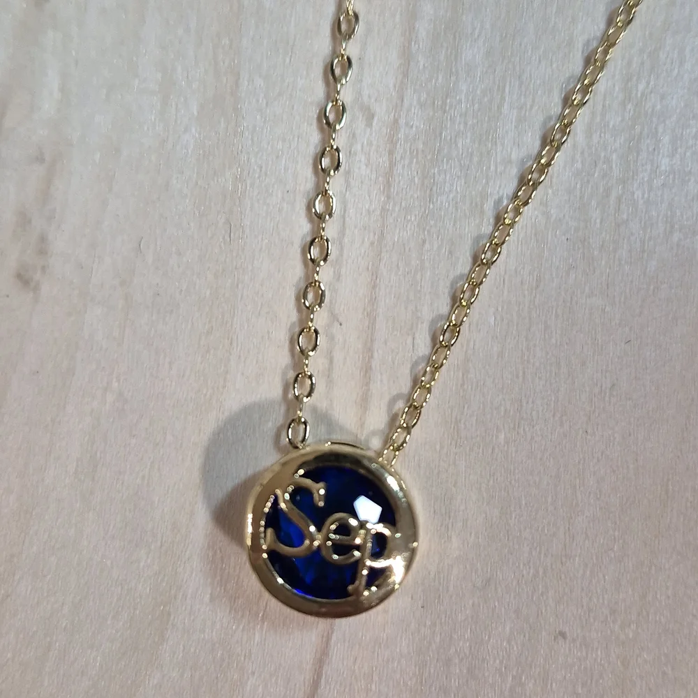 🎉🎉NEW🎉🎉 PRETTY!! Stainless Steel BLUE SEPTEMBER CZ Charm Necklace